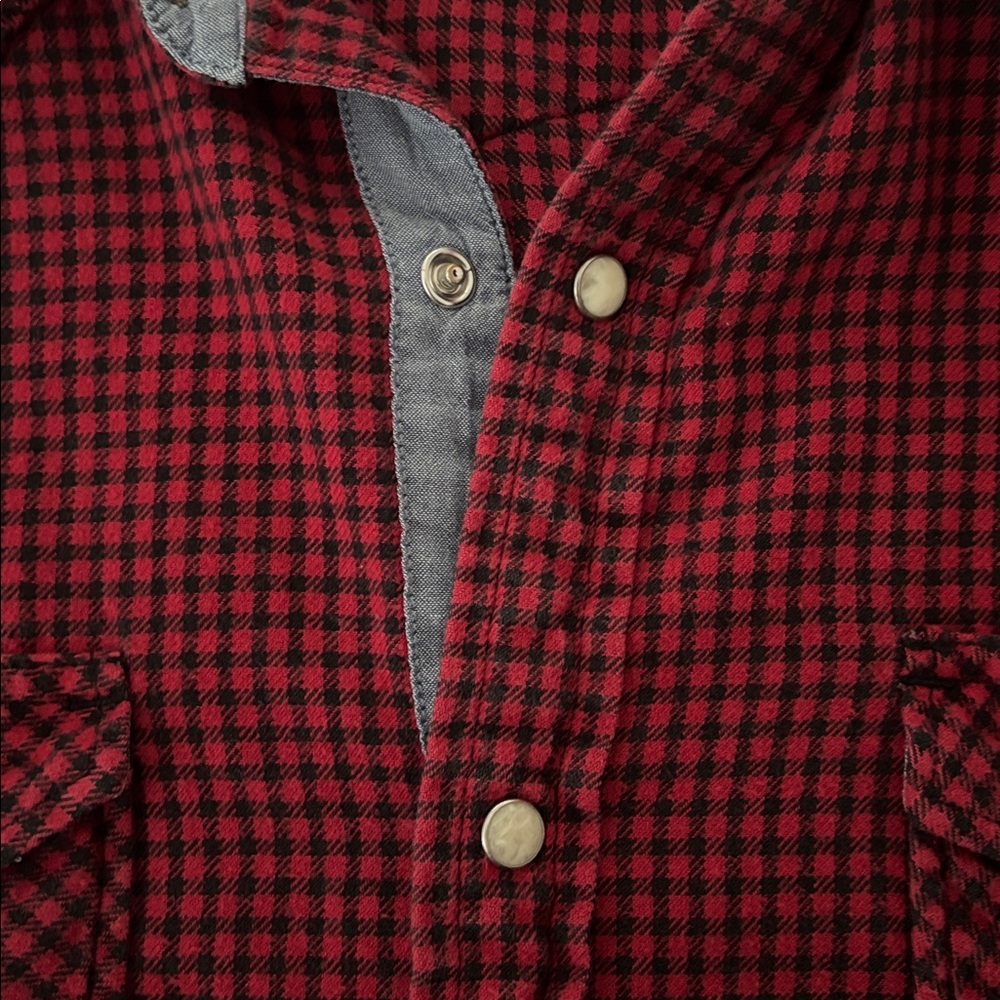 Lucky Brand Long Sleeve Red Black Plaid Flannel Button Down Shirt Size Large - Picture 5 of 8